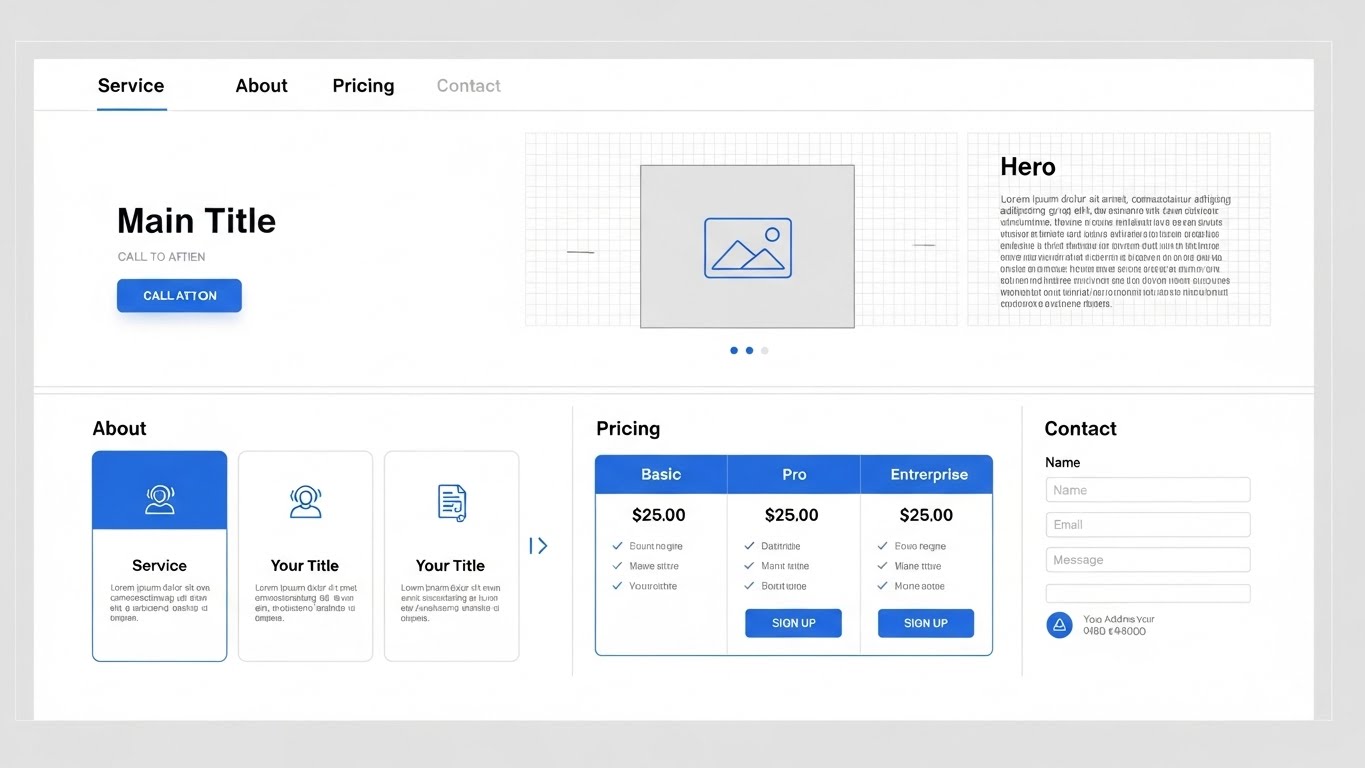 Custom business website sections including services and pricing layout